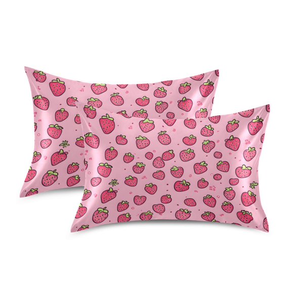 Yayeee Pillowcase Queen Size Set of 2 Satin Wrinkle Resistant Pillow Case, Strawberry Bliss