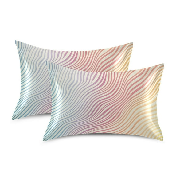 Yayeee Pillowcase Queen Size Set of 2 Satin Wrinkle Resistant Pillow Case, Wavy Striped