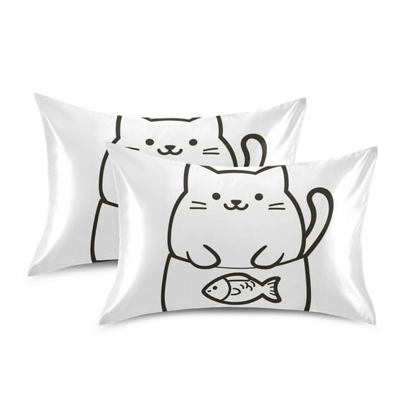 Yayeee Pillowcase Queen Size Set of 2 Satin Wrinkle Resistant Pillow Case, White Chubby Cat