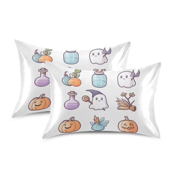Yayeee Pillowcase Queen Size Set of 2 Satin Wrinkle Resistant Pillow Case, White Halloween Ghost