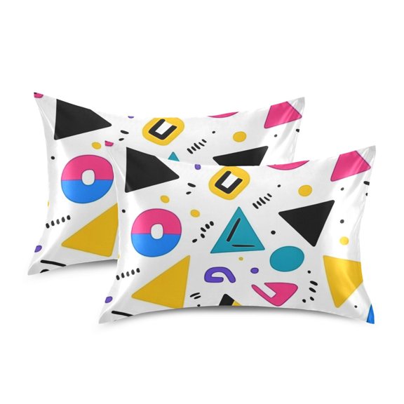 Yayeee Pillowcase Queen Size Set of 2 Satin Wrinkle Resistant Pillow Case, Yellow Retro Shapes