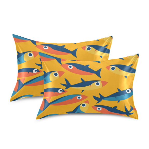 Yayeee Pillowcase Queen Size Set of 2 Satin Wrinkle Resistant Pillow Case, Yellow Sardines Pattern