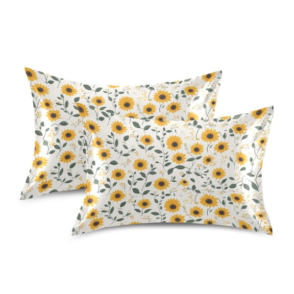 Yayeee Pillowcase Queen Size of 2 Set Wrinkle Resistant Pillow Case Soft Envelop Closure Sunflower Pattern Cover Bedroom Decor