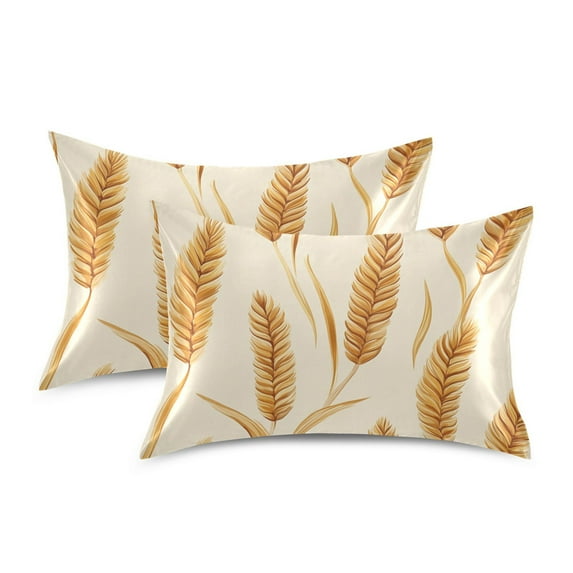 Yayeee Pillowcase Set of 2 King Size Wrinkle Resistant Pillow Case Soft Envelop Closure Fall Wheat Ears Pattern Cover Bedroom Decor