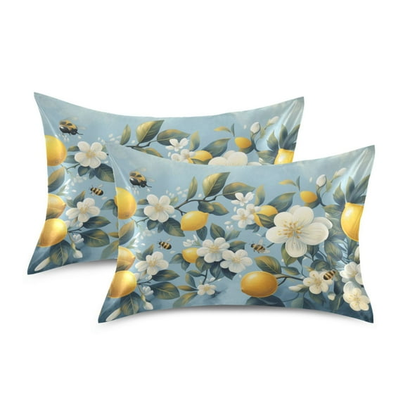 Yayeee Pillowcase Set of 2 Queen Size Wrinkle Resistant Pillow Case Soft Envelop Closure Lemon Pattern Cover Bedroom Decor