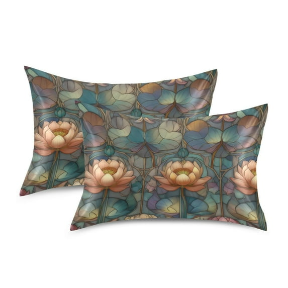 Yayeee Pillowcase Standard Size Set of 2 Satin Wrinkle Resistant Envelope Pillow Case, Abstract Water Lilies Pattern