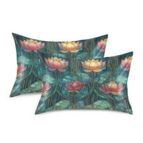 Yayeee Pillowcase Standard Size Set of 2 Satin Wrinkle Resistant Envelope Pillow Case, Art Water Lilies Pattern