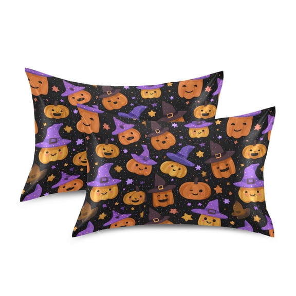 Yayeee Pillowcase Standard Size Set of 2 Satin Wrinkle Resistant Envelope Pillow Case, Black Halloween Pumpkin Pattern