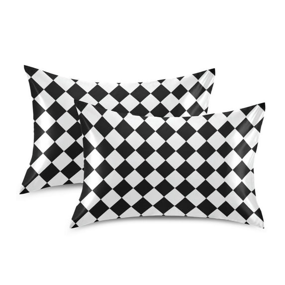 Yayeee Pillowcase Standard Size Set of 2 Satin Wrinkle Resistant Envelope Pillow Case, Black and White Geometric