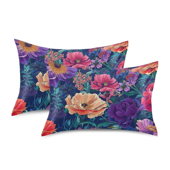 Yayeee Pillowcase Standard Size Set of 2 Satin Wrinkle Resistant Envelope Pillow Case, Blooming Flowers Pattern
