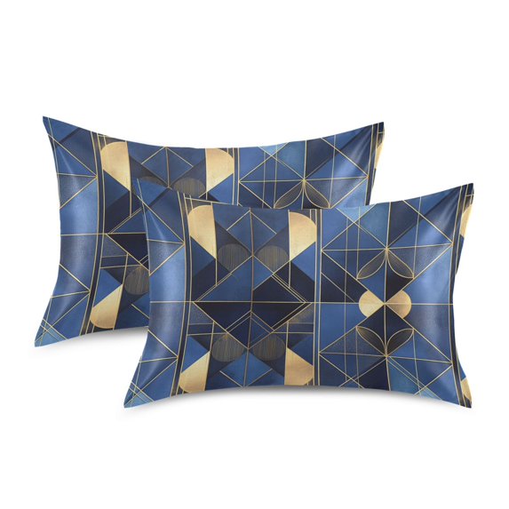 Yayeee Pillowcase Standard Size Set of 2 Satin Wrinkle Resistant Envelope Pillow Case, Blue Geometric Pattern