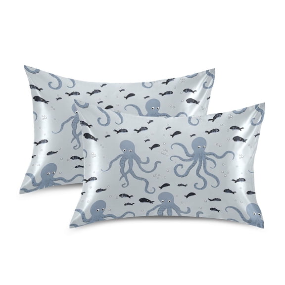Yayeee Pillowcase Standard Size Set of 2 Satin Wrinkle Resistant Envelope Pillow Case, Blue Octopus Pattern