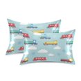 thumbnail image 1 of Yayeee Pillowcase Standard Size Set of 2 Satin Wrinkle Resistant Envelope Pillow Case, Blue Trains Pattern, 1 of 8