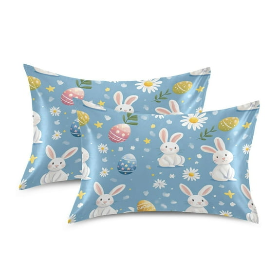 Yayeee Pillowcase Standard Size Set of 2 Satin Wrinkle Resistant Envelope Pillow Case, Cartoon Easter Bunnies