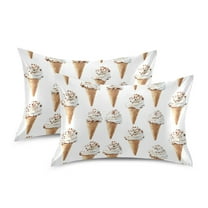 Yayeee Pillowcase Standard Size Set of 2 Satin Wrinkle Resistant Envelope Pillow Case, Cartoon Ice Cream Pattern