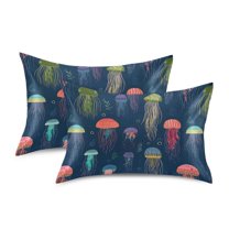 Yayeee Pillowcase Standard Size Set of 2 Satin Wrinkle Resistant Envelope Pillow Case, Cartoon Jellyfish Pattern