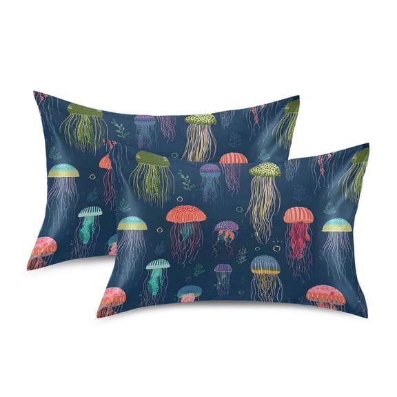 Yayeee Pillowcase Standard Size Set of 2 Satin Wrinkle Resistant Envelope Pillow Case, Cartoon Jellyfish Pattern