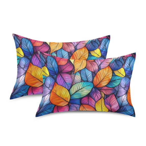 Yayeee Pillowcase Standard Size Set of 2 Satin Wrinkle Resistant Envelope Pillow Case, Colorful Leaves