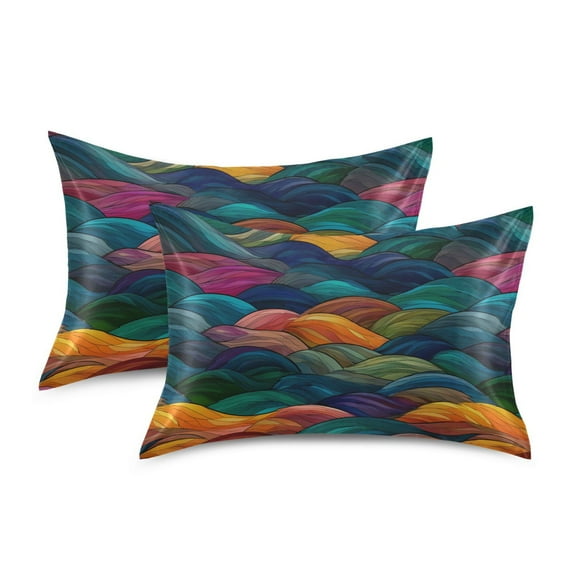 Yayeee Pillowcase Standard Size Set of 2 Satin Wrinkle Resistant Envelope Pillow Case, Colorful Waves Pattern