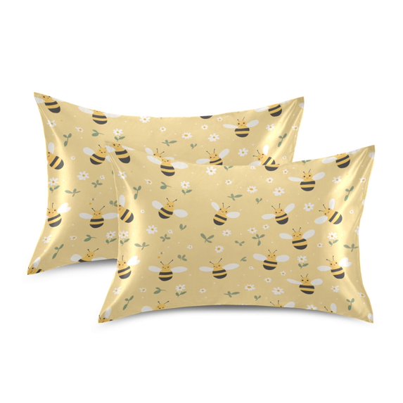 Yayeee Pillowcase Standard Size Set of 2 Satin Wrinkle Resistant Envelope Pillow Case, Cute Bee Pattern