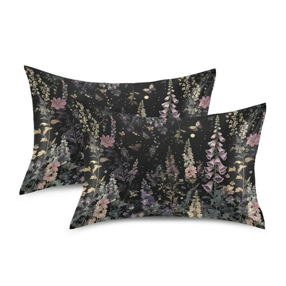 Yayeee Pillowcase Standard Size Set of 2 Satin Wrinkle Resistant Envelope Pillow Case, Dark Flowers Pattern