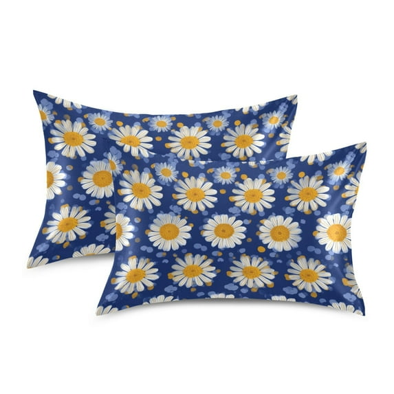 Yayeee Pillowcase Standard Size Set of 2 Satin Wrinkle Resistant Envelope Pillow Case, Elegant Daisy Pattern