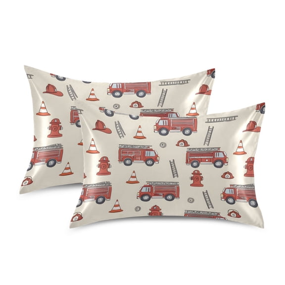 Yayeee Pillowcase Standard Size Set of 2 Satin Wrinkle Resistant Envelope Pillow Case, Fire Truck Pattern