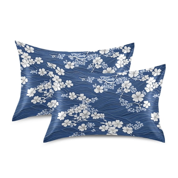 Yayeee Pillowcase Standard Size Set of 2 Satin Wrinkle Resistant Envelope Pillow Case, Floral Ocean Waves