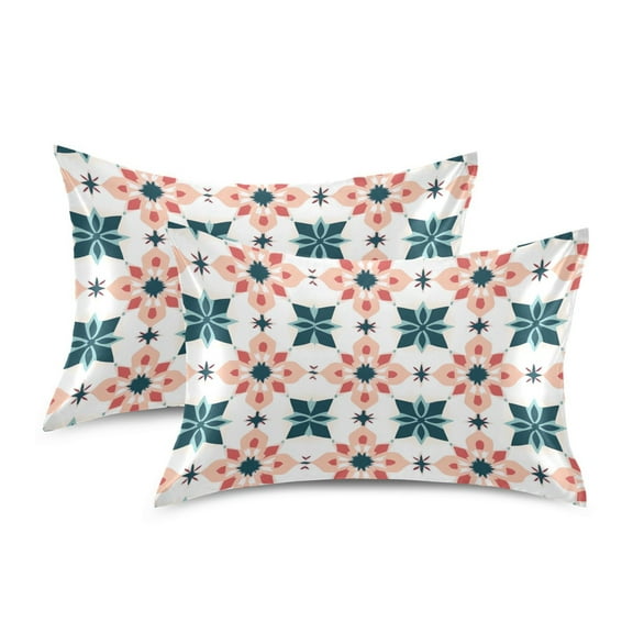 Yayeee Pillowcase Standard Size Set of 2 Satin Wrinkle Resistant Envelope Pillow Case, Flowers Geometric Pattern