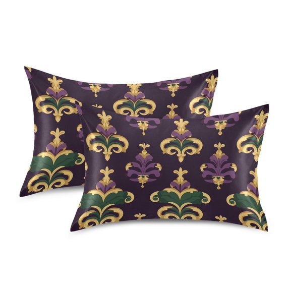 Yayeee Pillowcase Standard Size Set of 2 Satin Wrinkle Resistant Envelope Pillow Case, Gold and Purple Floral Pattern