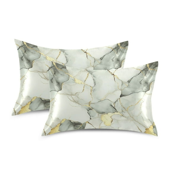 Yayeee Pillowcase Standard Size Set of 2 Satin Wrinkle Resistant Envelope Pillow Case, Gray Marble Pattern