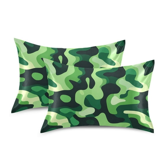 Yayeee Pillowcase Standard Size Set of 2 Satin Wrinkle Resistant Envelope Pillow Case, Green Camouflage Pattern