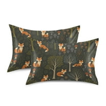 Yayeee Pillowcase Standard Size Set of 2 Satin Wrinkle Resistant Envelope Pillow Case, Green Forest Fox Pattern