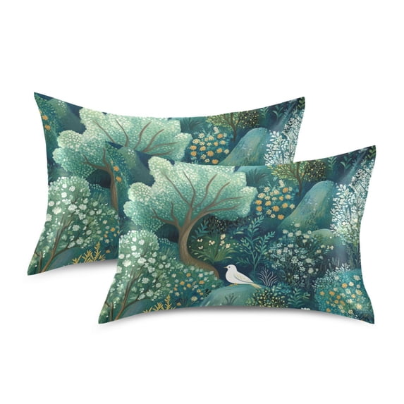 Yayeee Pillowcase Standard Size Set of 2 Satin Wrinkle Resistant Envelope Pillow Case, Green Forest Pattern