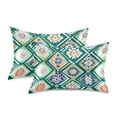 thumbnail image 1 of Yayeee Pillowcase Standard Size Set of 2 Satin Wrinkle Resistant Envelope Pillow Case, Green Geometric Flowers, 1 of 8