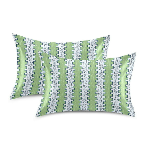 Yayeee Pillowcase Standard Size Set of 2 Satin Wrinkle Resistant Envelope Pillow Case, Green Stripe Pattern