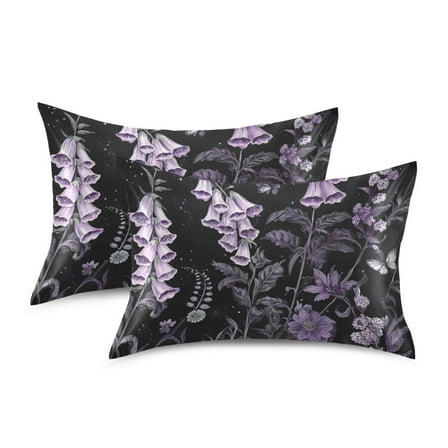 Yayeee Pillowcase Standard Size Set of 2 Satin Wrinkle Resistant Envelope Pillow Case, Light Purple Flowers