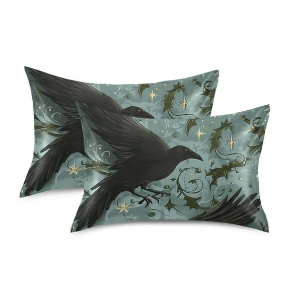 Yayeee Pillowcase Standard Size Set of 2 Satin Wrinkle Resistant Envelope Pillow Case, Mystic Crows Pattern