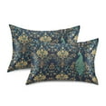 thumbnail image 1 of Yayeee Pillowcase Standard Size Set of 2 Satin Wrinkle Resistant Envelope Pillow Case, Navy Blue Peacock Pattern, 1 of 8