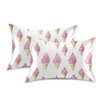 Yayeee Pillowcase Standard Size Set of 2 Satin Wrinkle Resistant Envelope Pillow Case, Pink Cartoon Ice Cream
