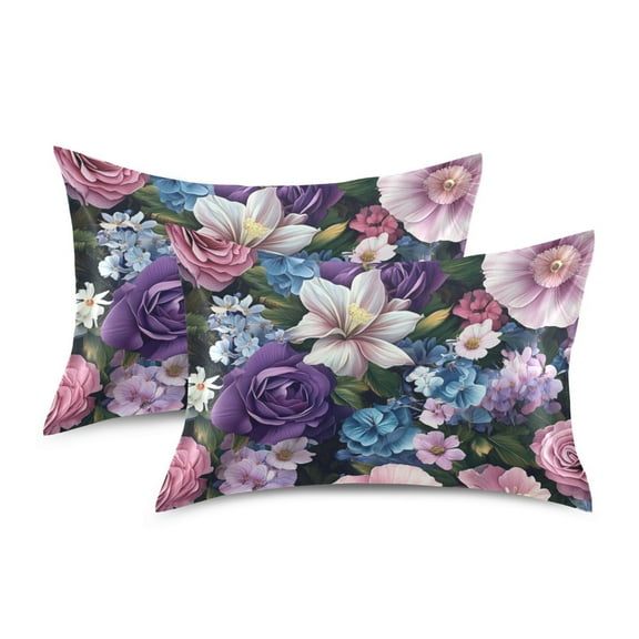 Yayeee Pillowcase Standard Size Set of 2 Satin Wrinkle Resistant Envelope Pillow Case, Pink and Purple Flowers