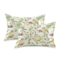 Yayeee Pillowcase Standard Size Set of 2 Satin Wrinkle Resistant Envelope Pillow Case, Purple Birds Teapots