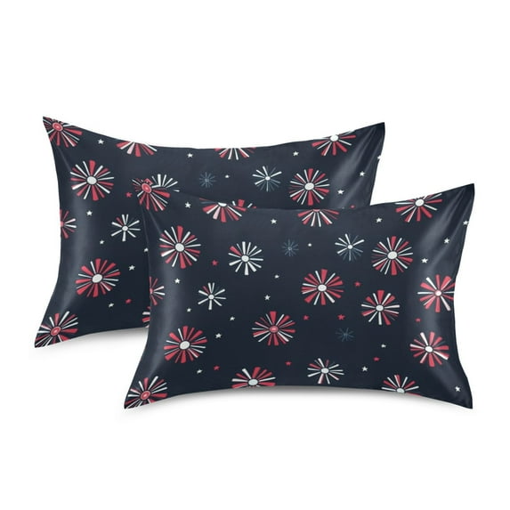 Yayeee Pillowcase Standard Size Set of 2 Satin Wrinkle Resistant Envelope Pillow Case, Red Fireworks Pattern