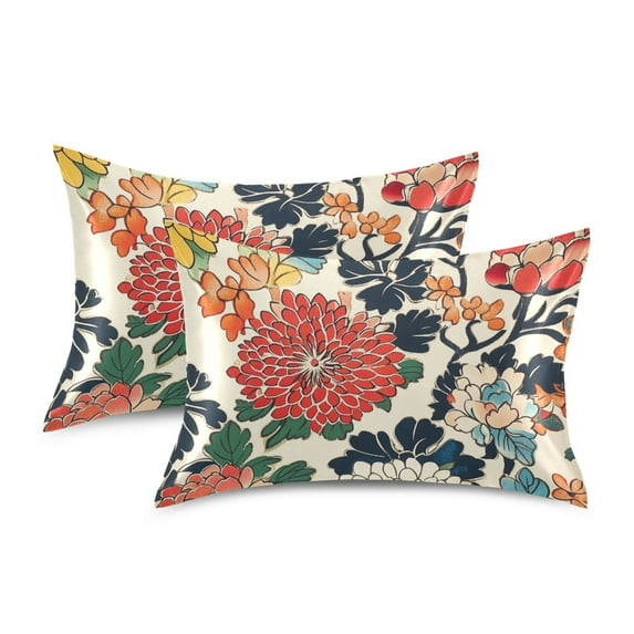 Yayeee Pillowcase Standard Size Set of 2 Satin Wrinkle Resistant Envelope Pillow Case, Red Flowers Pattern