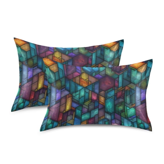 Yayeee Pillowcase Standard Size Set of 2 Satin Wrinkle Resistant Envelope Pillow Case, Stained Glass Pattern