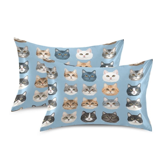 Yayeee Pillowcase Standard Size Set of 2 Satin Wrinkle Resistant Envelope Pillow Case, Vibrant Cute Cat