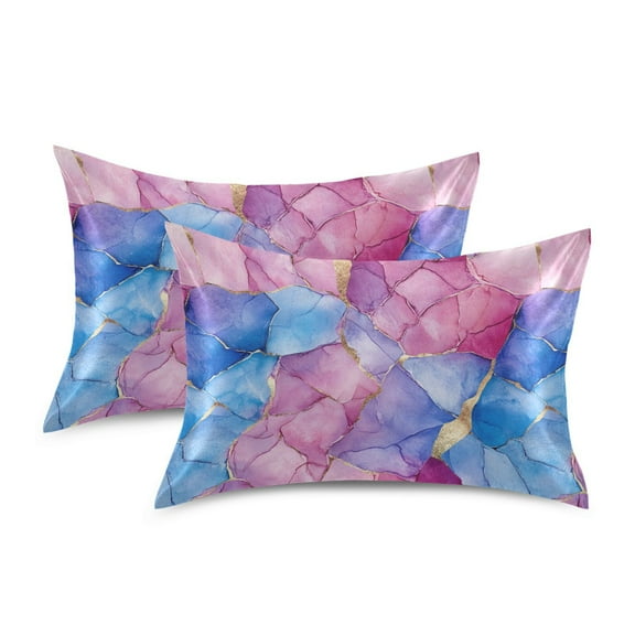 Yayeee Pillowcase Standard Size Set of 2 Satin Wrinkle Resistant Envelope Pillow Case, Watercolor Blue Marble Pattern