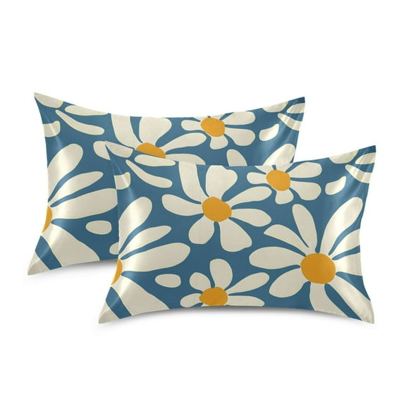 Yayeee Pillowcase Standard Size Set of 2 Satin Wrinkle Resistant Envelope Pillow Case, Whimsy Daisy Pattern