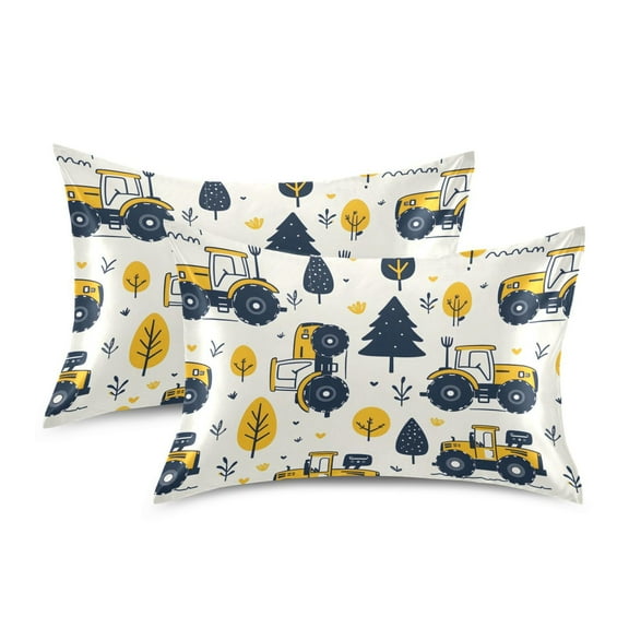 Yayeee Pillowcase Standard Size Set of 2 Satin Wrinkle Resistant Envelope Pillow Case, Yellow Cartoon Truck Pattern