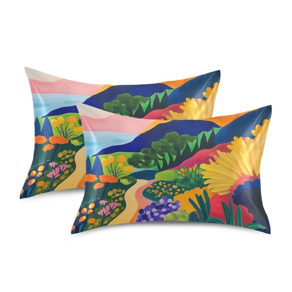 Yayeee Pillowcase Standard Size Set of 2 Satin Wrinkle Resistant Pillow Case, Art Path